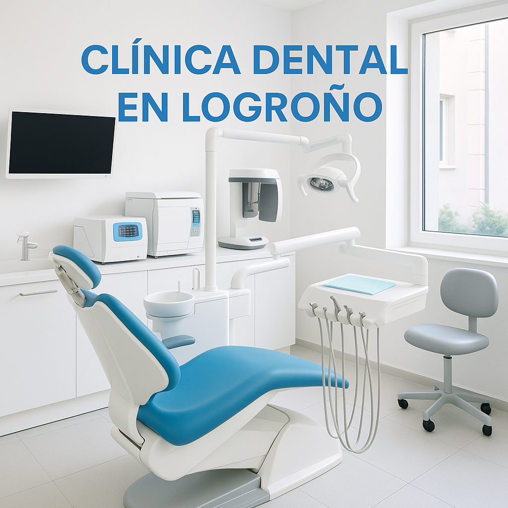 Gabinete dental moderno con sillón azul y tecnología avanzada en clínica dental de Logroño.