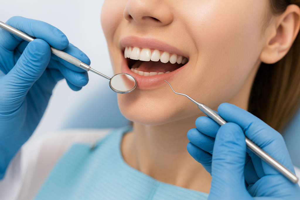 Dentista realizando tratamiento de caries en paciente en clínica dental en Logroño